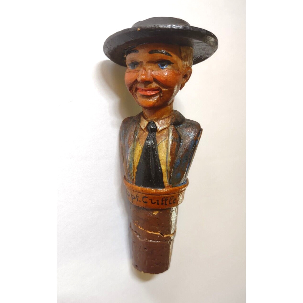 ANRI Capt Cuttle Charles Dickens Bottle Stopper Barware Italy Cork Vintage Wood